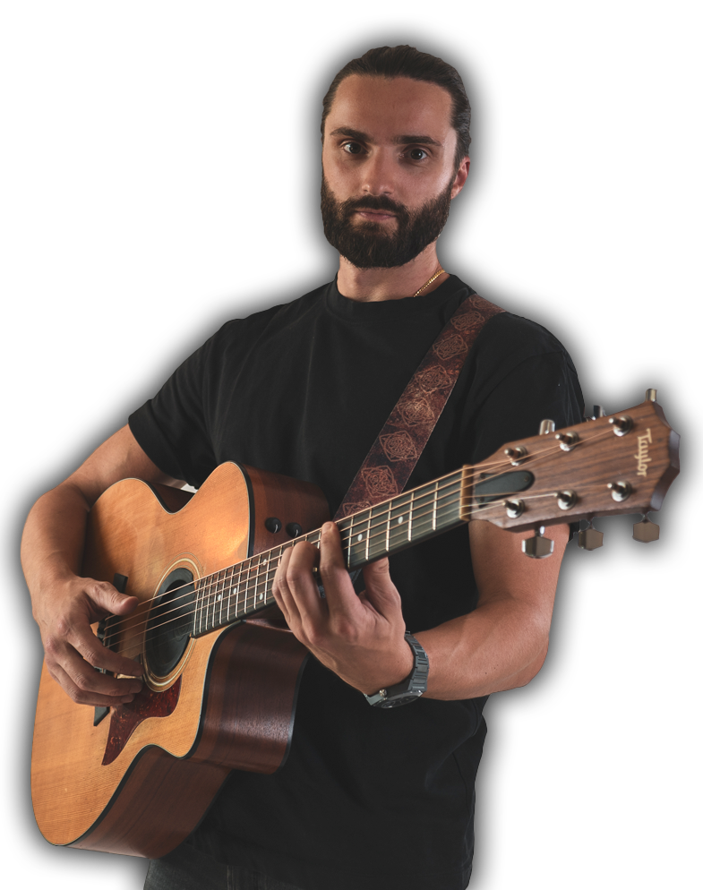 Dan Moores with his Taylor guitar